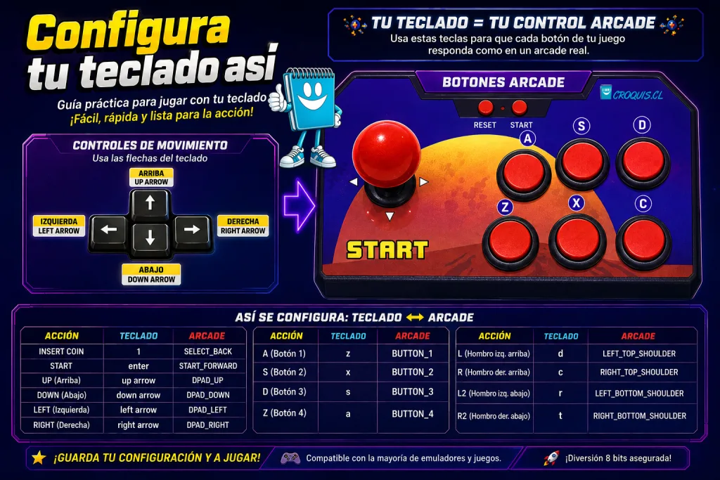 configuración de botones arcade para teclado de computador, posters gamers, posters, cuadros decorativos