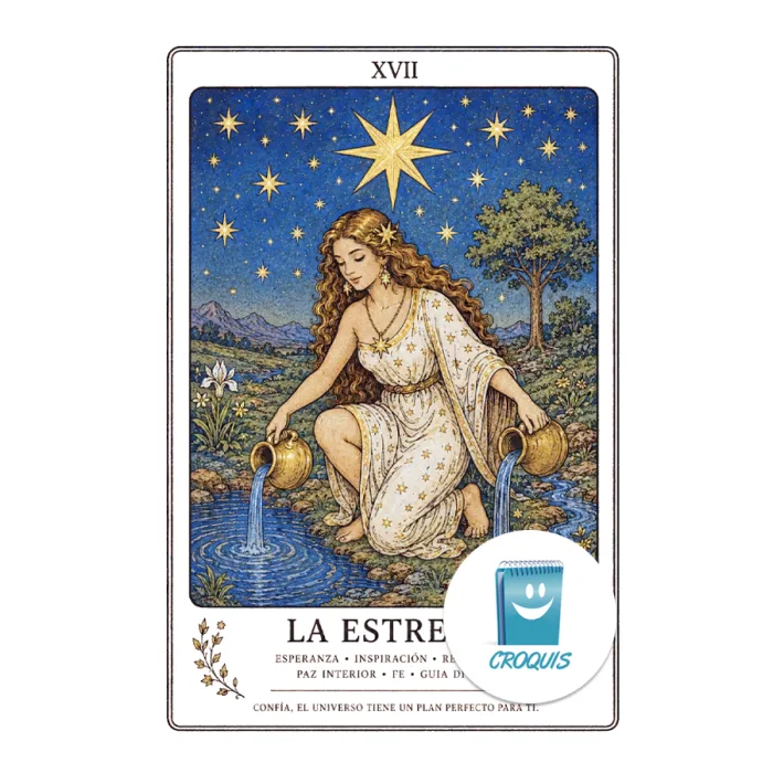 Diseño de polera Carta del tarot La Estrella, diseño de camiseta, diseño la estrella carta tarot para imprimir en poleras o camisetas, descargar diseño DTF y Sublimación, diseño profesionales para imprimir poleras, diseño carta la estrella para polera, diseño png para poleras