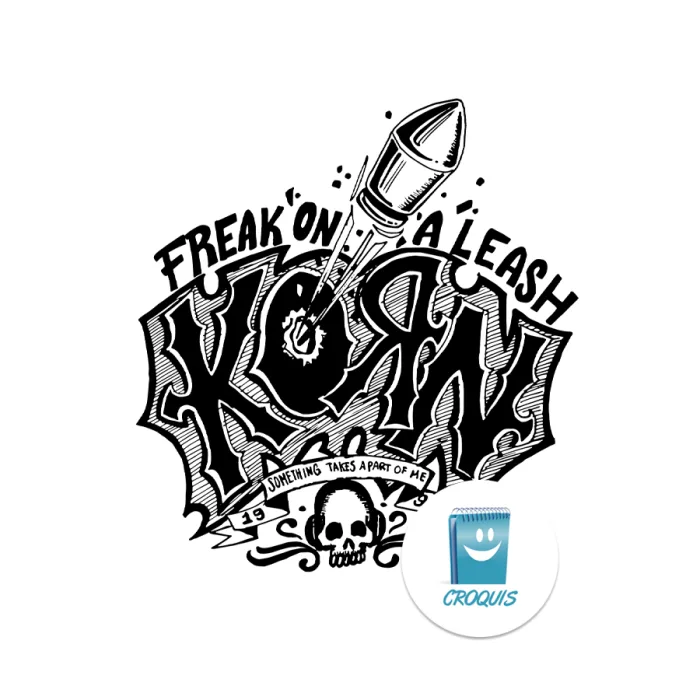 Diseño de polera Korn freak on a Leash, diseño vector de camiseta, diseño Korn para imprimir en poleras o camisetas, descargar diseño DTF y Sublimación, diseño profesionales para imprimir poleras, diseño carta la estrella para polera, diseño vector para poleras